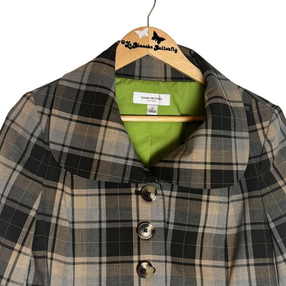 Womens Isaac Mizrahi Brown Plaid Peter Pan Collar Cropped Blazer Jacket Size 12 - Picture 7 of 11